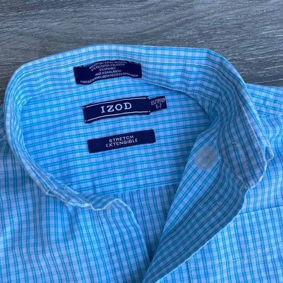 Izod Checkered Button Down Shirt, blue/white - Picture 2 of 4